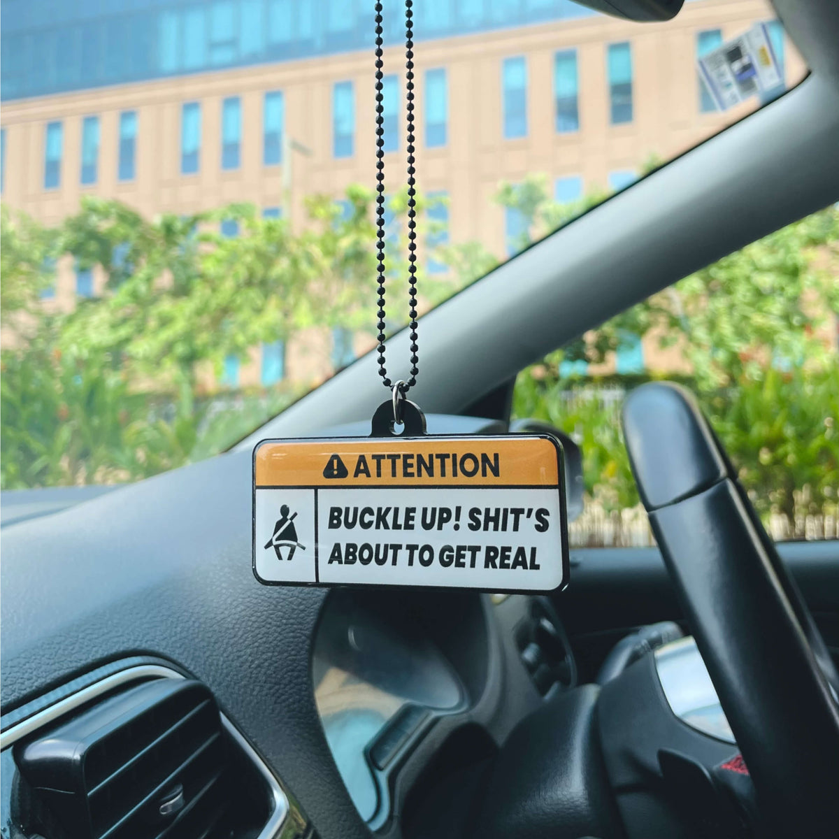 Buckle Up Riders Car Mirror Hanging